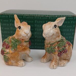 Vintage Fitz and Floyd Blackberry Rabbit Salt and Pepper Shakers Preowned